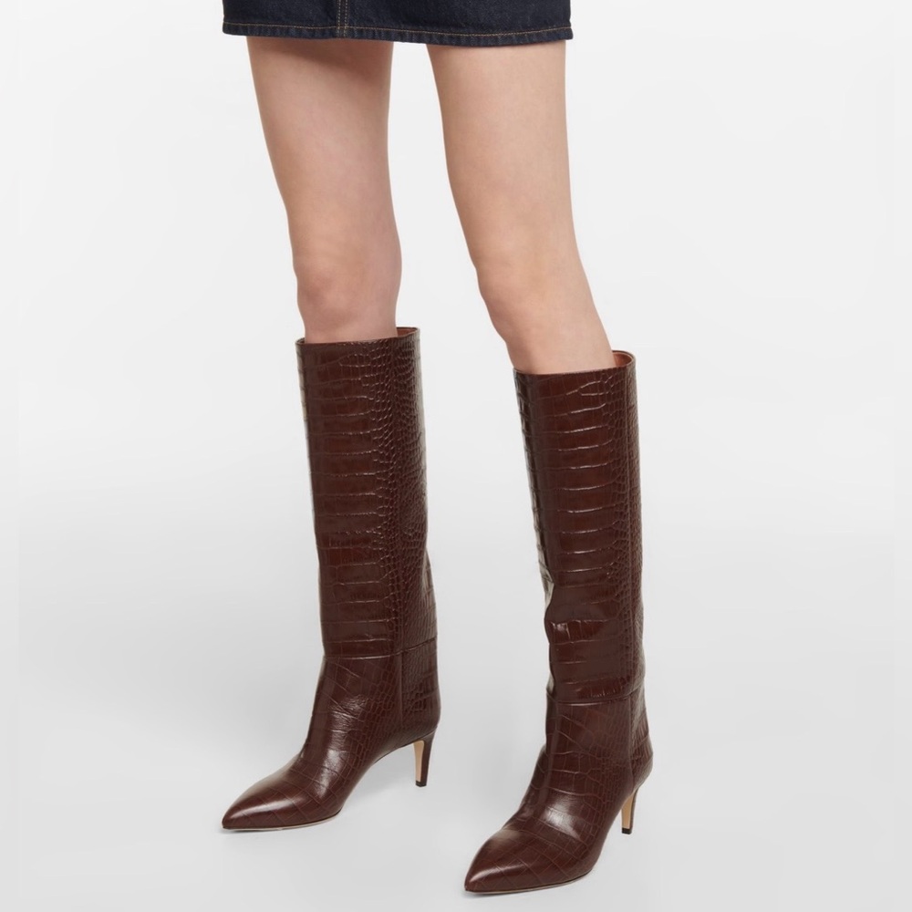 Paris Texas Brown Croc-Effect Knee High Boots